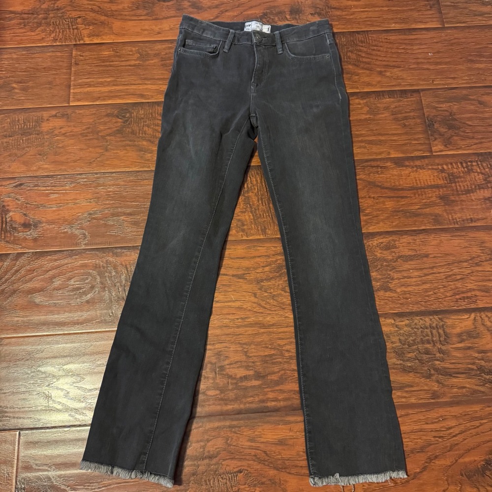 Boho Raw Hem Flare Womens Size 25 Free People Penny Pull On Jeans Black Denim